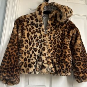 Girls 6x Faux Fur Leopard Jacket